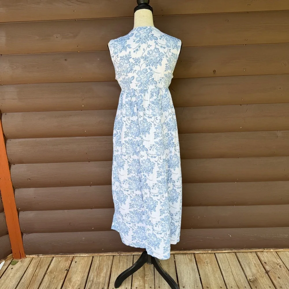 Vtg Gilligan O'Malley Blue Floral Cotton Maxi Nightgown‎ Dress M Cottagecore